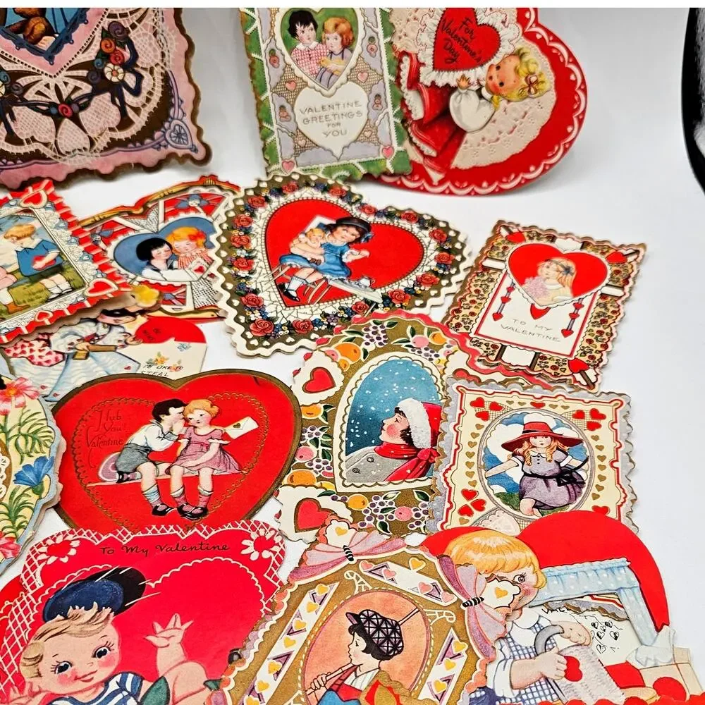 Vintage Valentine Card Lot Whitney Made Die Cut Embossed Hearts Romantic 41 Pcs